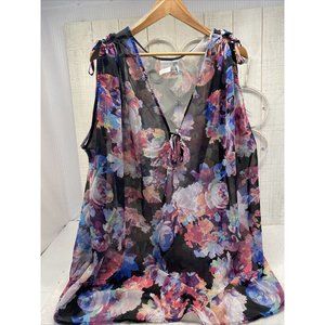 Bar III Women's Printed Floral Sheer Swim Cover-Up Large